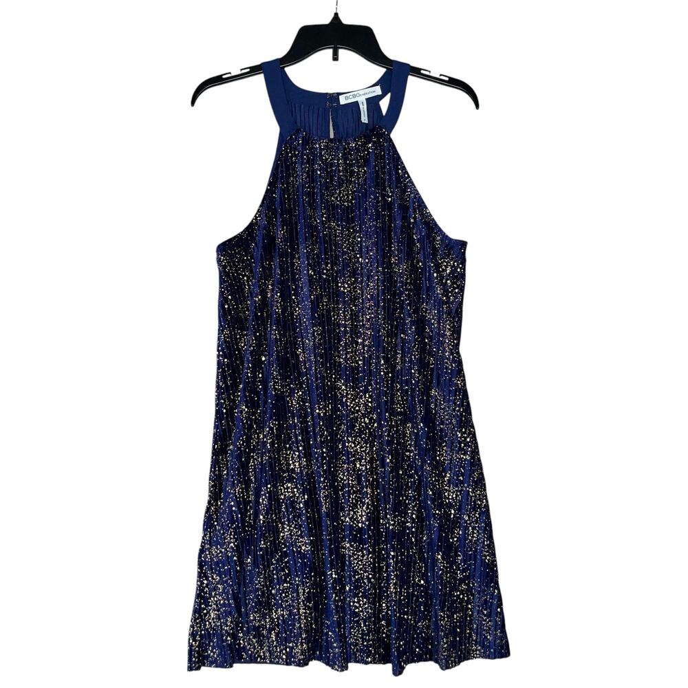 Velvet Pleated Mini Dress Metallic - Picture 2 of 9